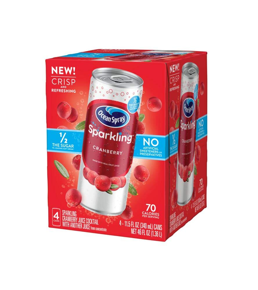 Ocean Spray Sparkling Cranberry Juice Drink, 11.5 Fl Oz Cans, 4 Count, Pack of 6
