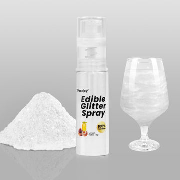 White Edible Glitter Spray, Food Glitter, Dazzjoy 8g Food Grade, Shimmer Edible Glitter for Cocktails, Luster Dust For Cake Deco