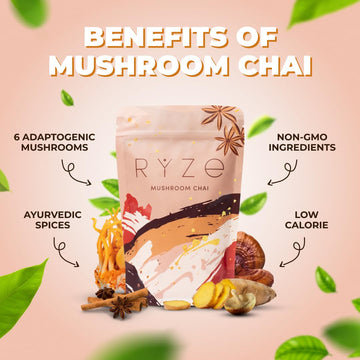 Ryze Mushroom Chai With 6 Organic Adaptogenic Mushrooms For Better Energy, Focus, Digestion, Immunity With Usa Grown Turkey Tail