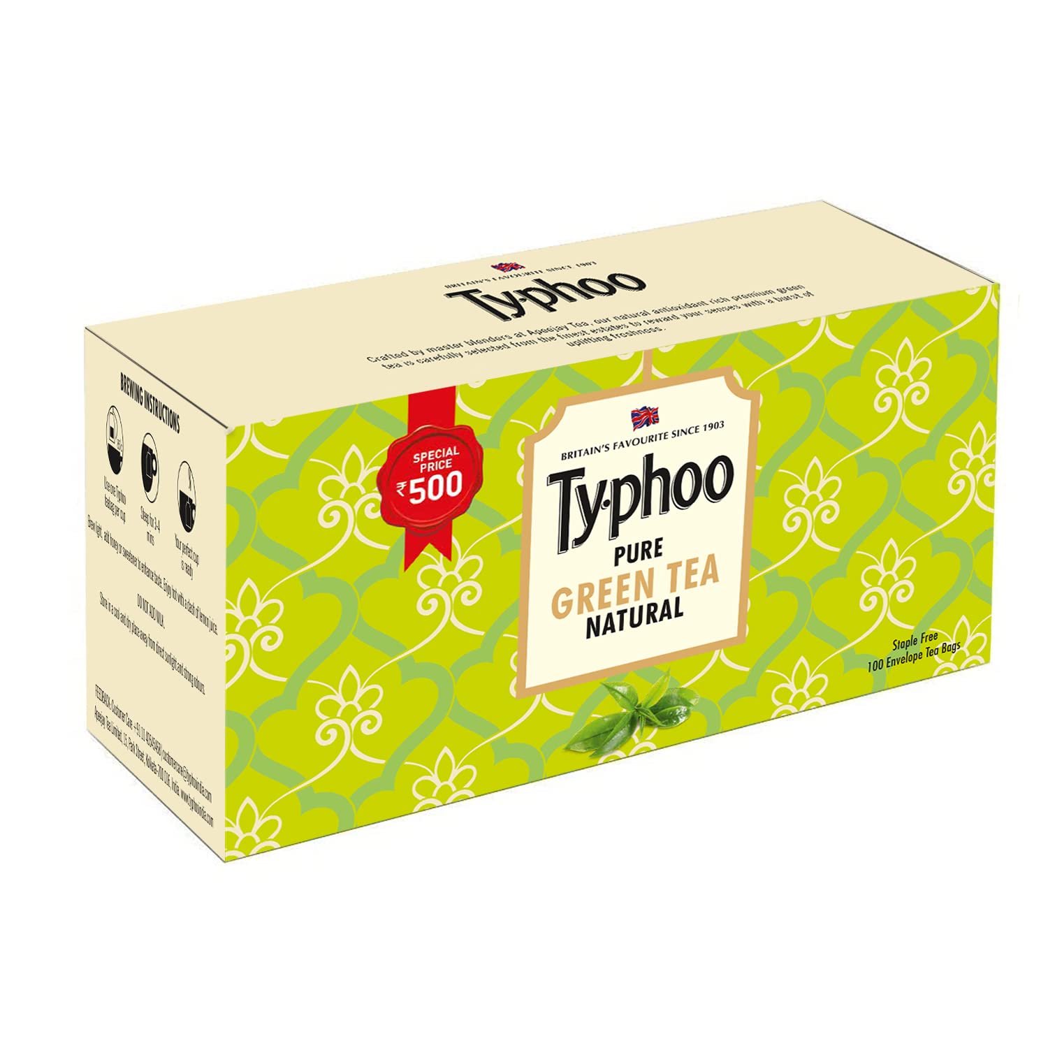 Ty-Phoo Pure Natural Green Tea Bags 100 Bags 330 Grams