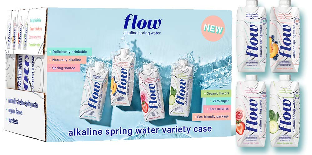 Flow Alkaline Spring Water, Alkaline Water Ph 8.1, Electrolytes + Essential Minerals, Eco-Friendly Pack, 100% Recyclable, Bpa-Free, Non-Gmo, 2 Of Each Organic Flavor, 4-Flavor Variety Pack 12 X 500Ml…