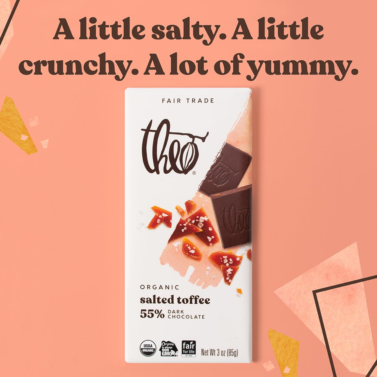Theo Chocolate Salted Toffee Organic Dark Chocolate Bar, 55% Cacao, 12 Pack | Fair Trade