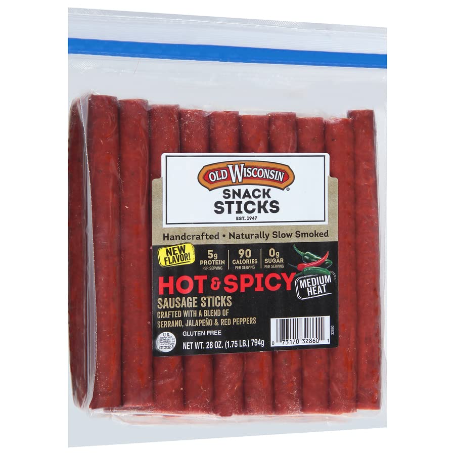 Old Wisconsin Hot & Spicy Sausage Snack Sticks, 28oz, Pack of 1