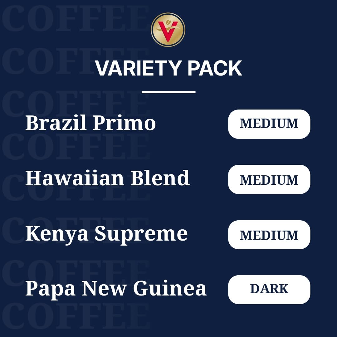 Victor Allens Coffee Variety Pack, 96 Count Single Serve Pods, Includes Brazil Primo, Kenya Supreme, Kona Blend, Papua New Guinea, Brown