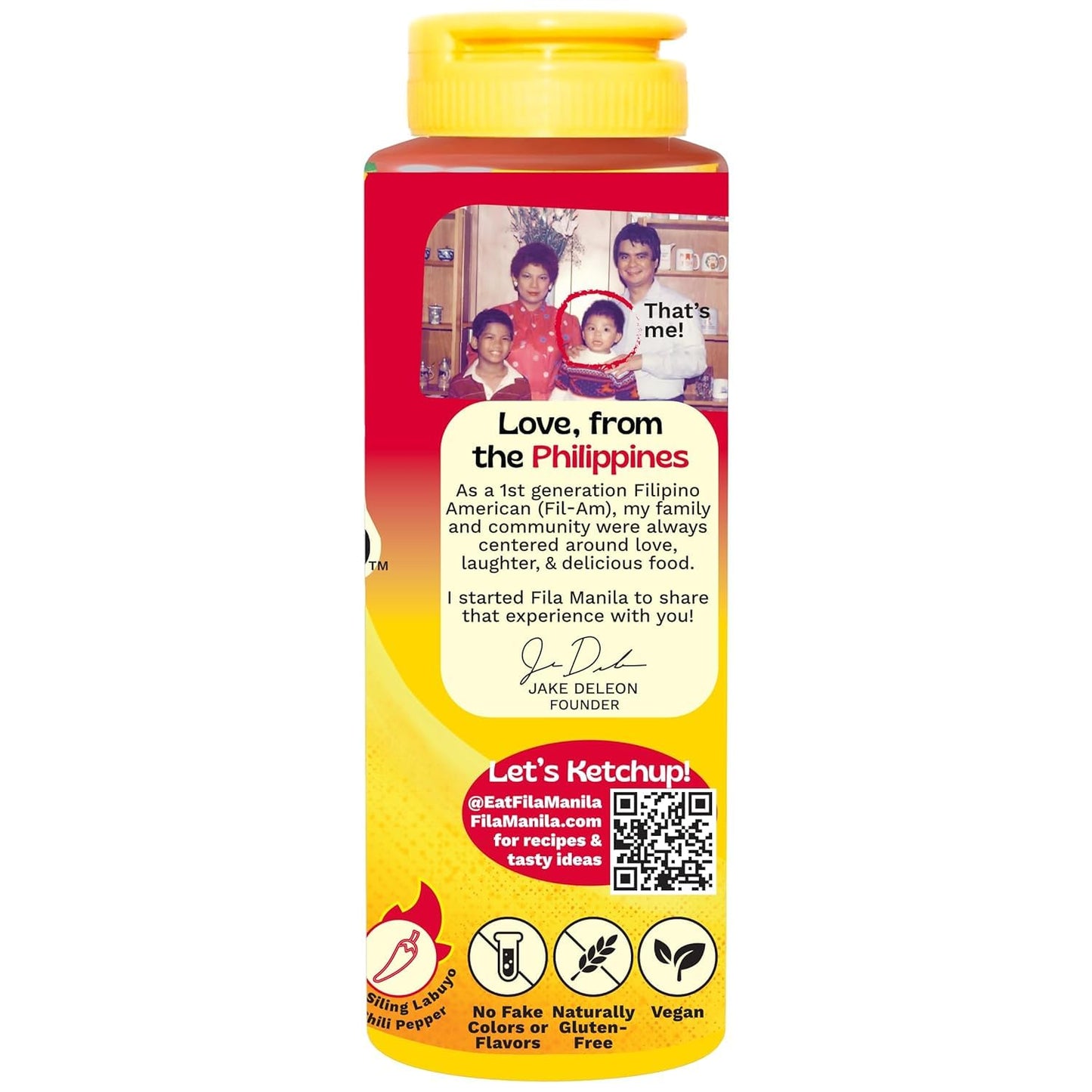 Fila Manila Spicy Banana Ketchup, Vegan, Gluten Free, 12 oz Resealable Bottle, Award-Winning Filipino Sauce, No Tomato, Sweet & Spicy