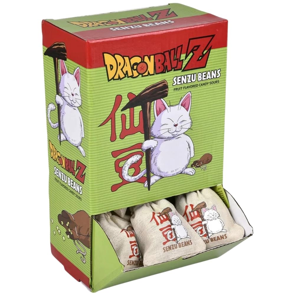 Boston America Dragonball Z Senzu Beans Candy 1 Collectible Korin Drawstring Bag Sour Green Apple Flavored Candy Green, Brown 2 Ounce (Pack Of 1)