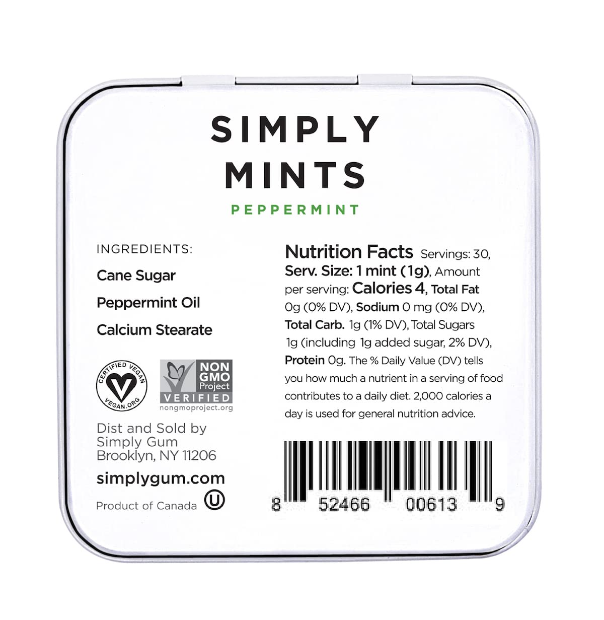 Simply Mints | Peppermint Breath Mints | Pack Of Six (180 Pieces Total) | Breath Freshening + Aspartame-Free + Vegan + Non-Gmo
