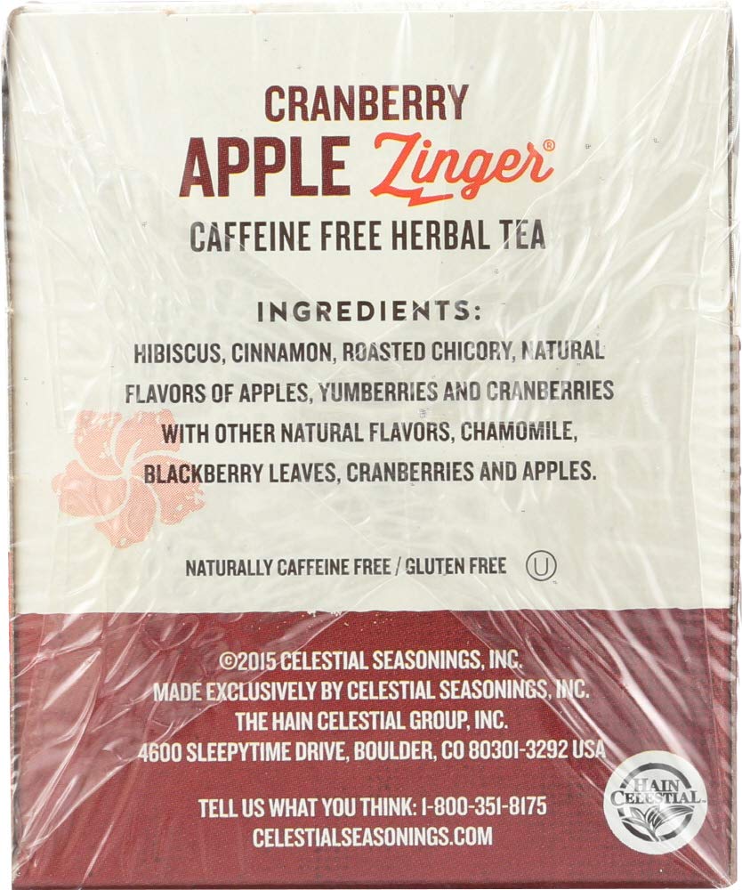 Celestial Seasonings Herb Tea, Cranberry Apple Zinger, 20 Bags (Pack Of 48)