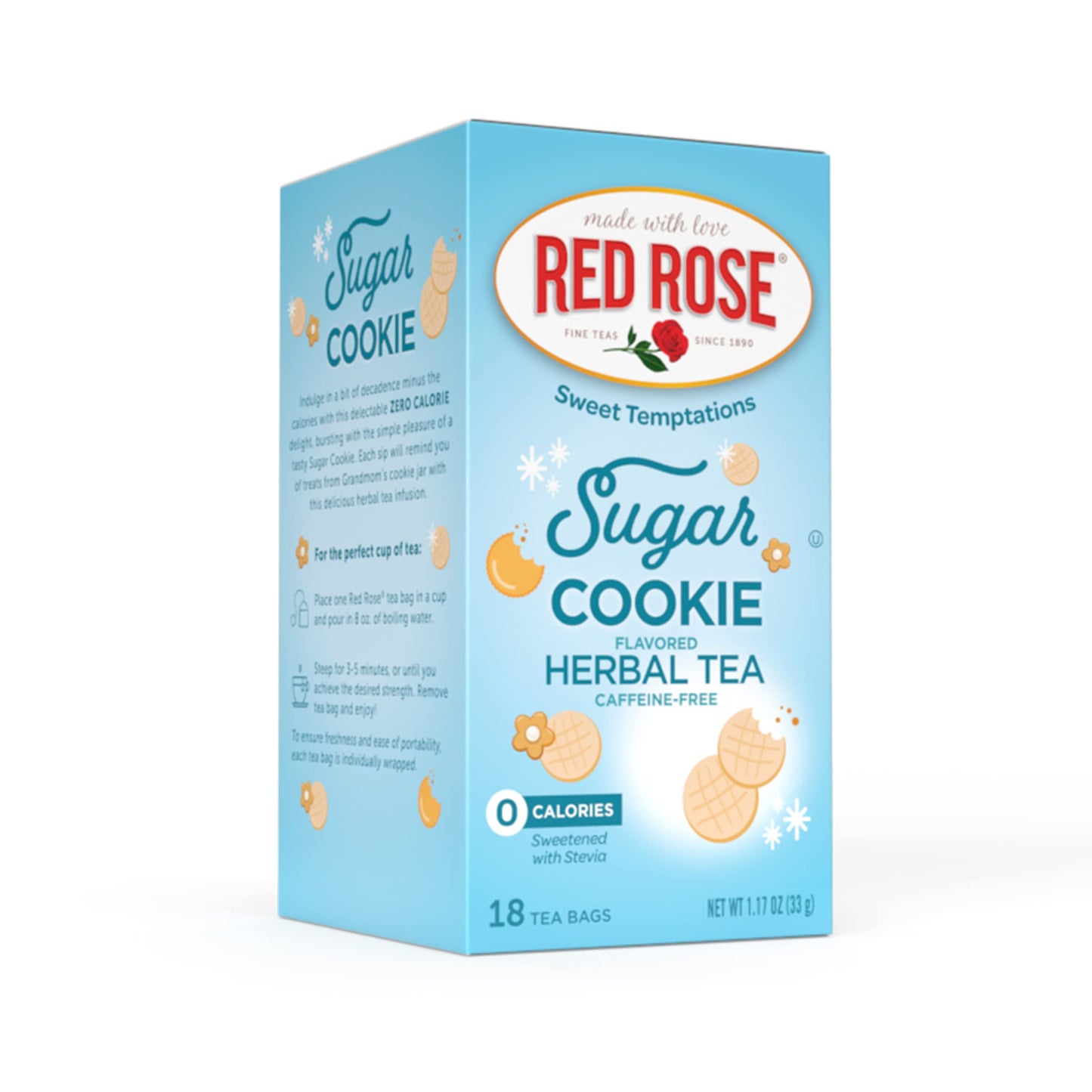 Red Rose Dessert Tea, Sugar Cookie Flavor, Caffeine-Free, 18 Count Herbal Tea
