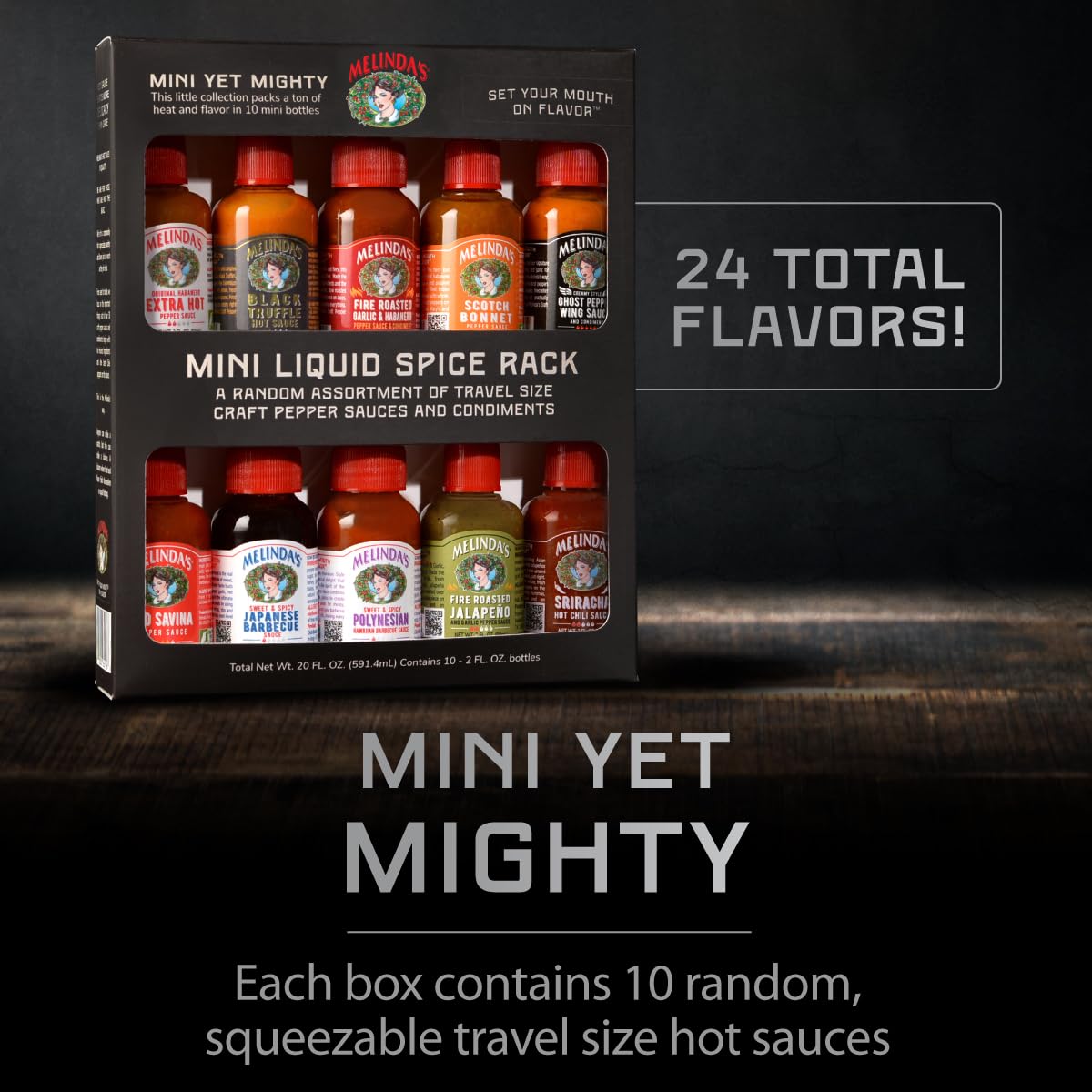Melindas Mini Hot Sauce Variety Pack - Surprise 10 Pack (2 Oz Each) - Gourmet Hot Sauce Gift Set with Travel Friendly Mini Hot S
