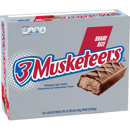 3 MUSKETEERS Milk Chocolate Candy Bars - Full Size Chocolate Bars, 3.28 oz Candy Bar (Pack of 24) Bulk Box