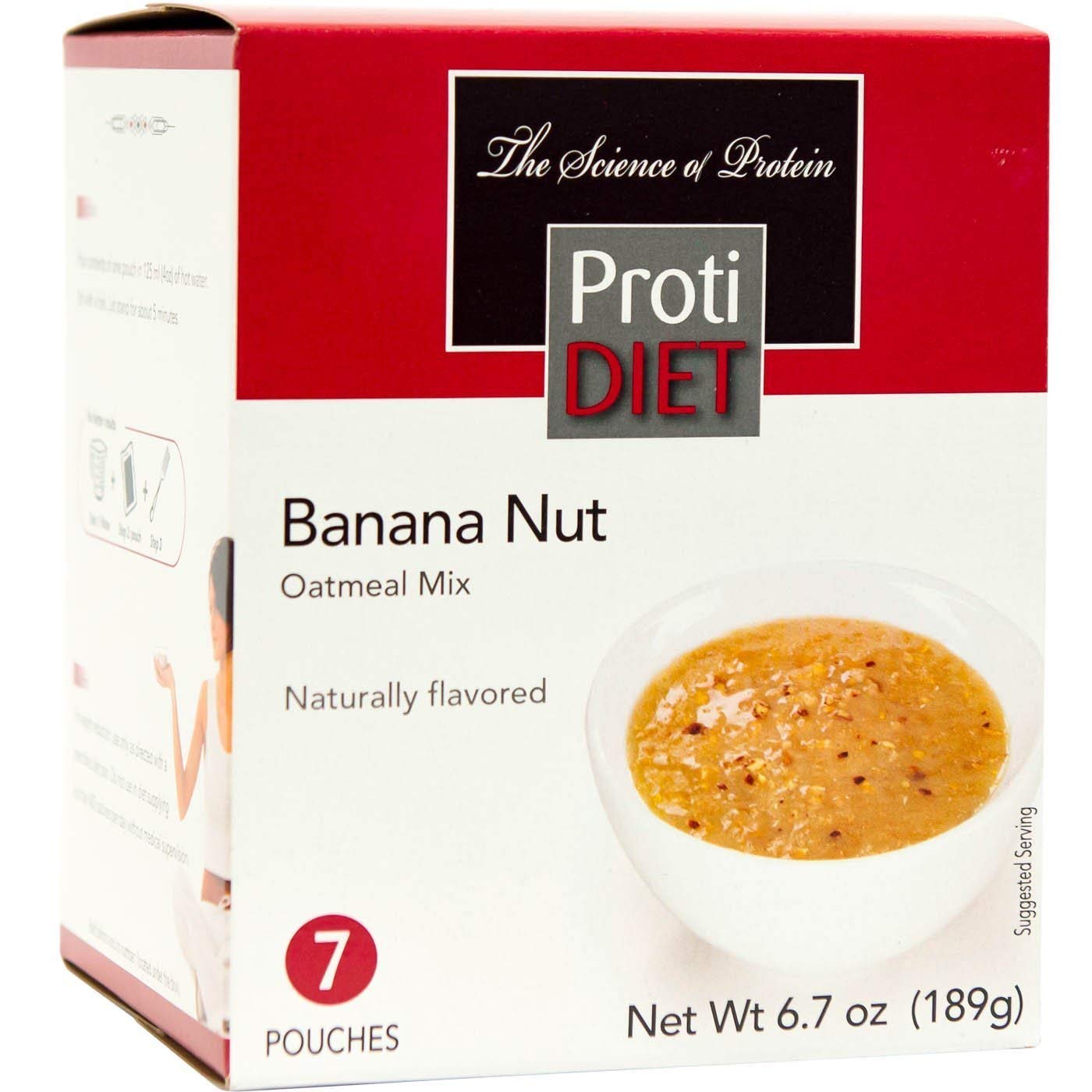 Protidiet High Protein Banana Nut Oatmeal - Gluten Free, Rich In Fiber, Low Sugar - Easy To Digest, Healthy, And Nutritious Breakfast Protein Oatmeal - 7 Instant Oatmeal Packets