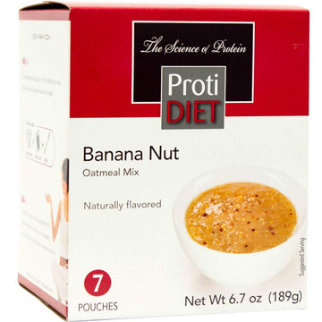 Protidiet High Protein Banana Nut Oatmeal - Gluten Free, Rich In Fiber, Low Sugar - Easy To Digest, Healthy, And Nutritious Breakfast Protein Oatmeal - 7 Instant Oatmeal Packets