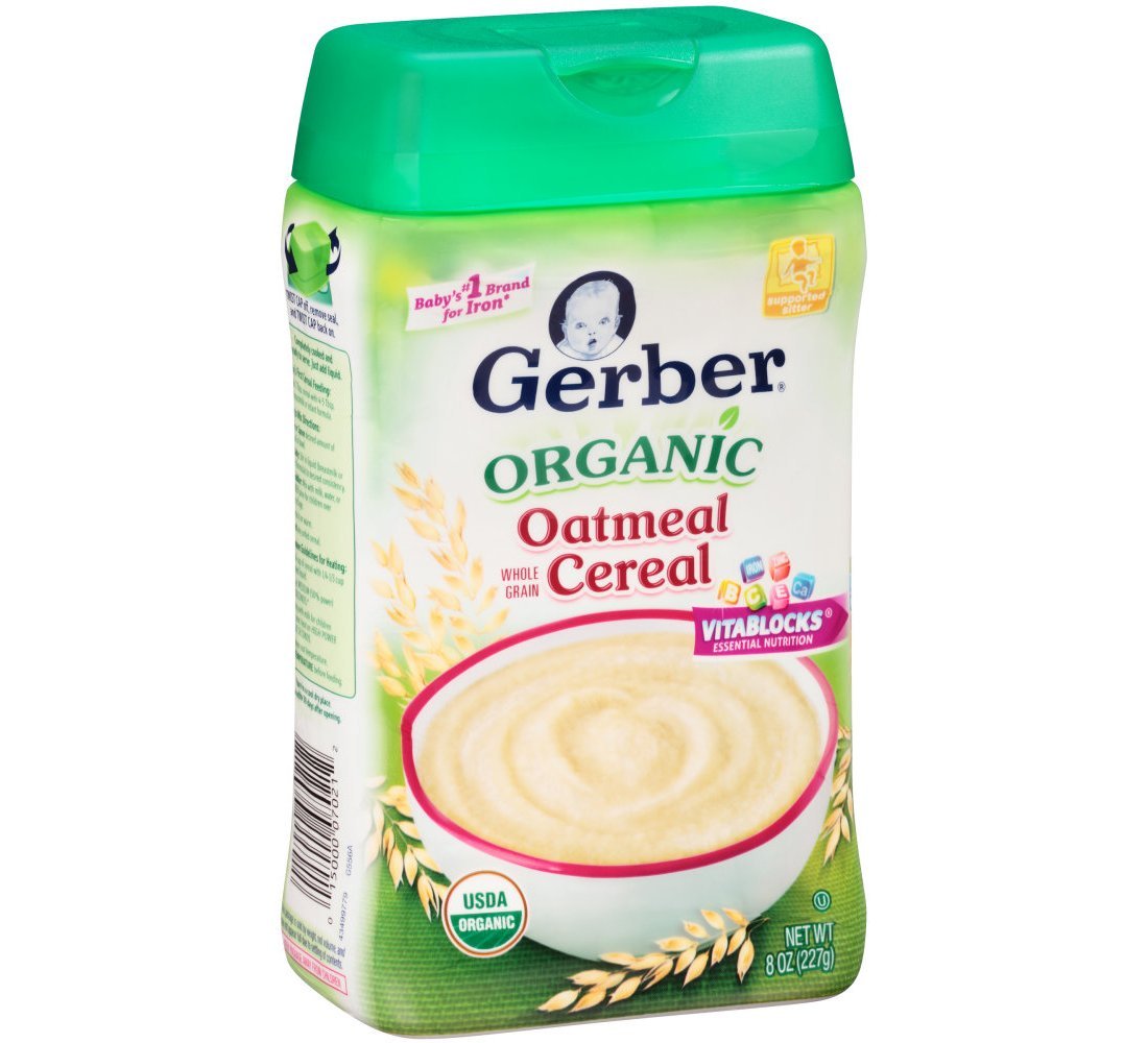 Gerber Organic for Baby 1st Foods Grain & Grow Cereal, Oatmeal Cereal, Made with Whole Grains & Iron, USDA Organic & Non-GMO 8 Ounce (Pack of 6)