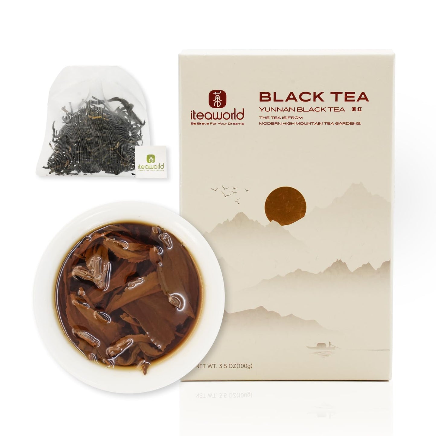 ITEAWORLD Yunnan Black Tea, Loose Leaf, Non-GMO, 20 Corn Tea Bags, Strong Flavor, 3.5 oz Pack
