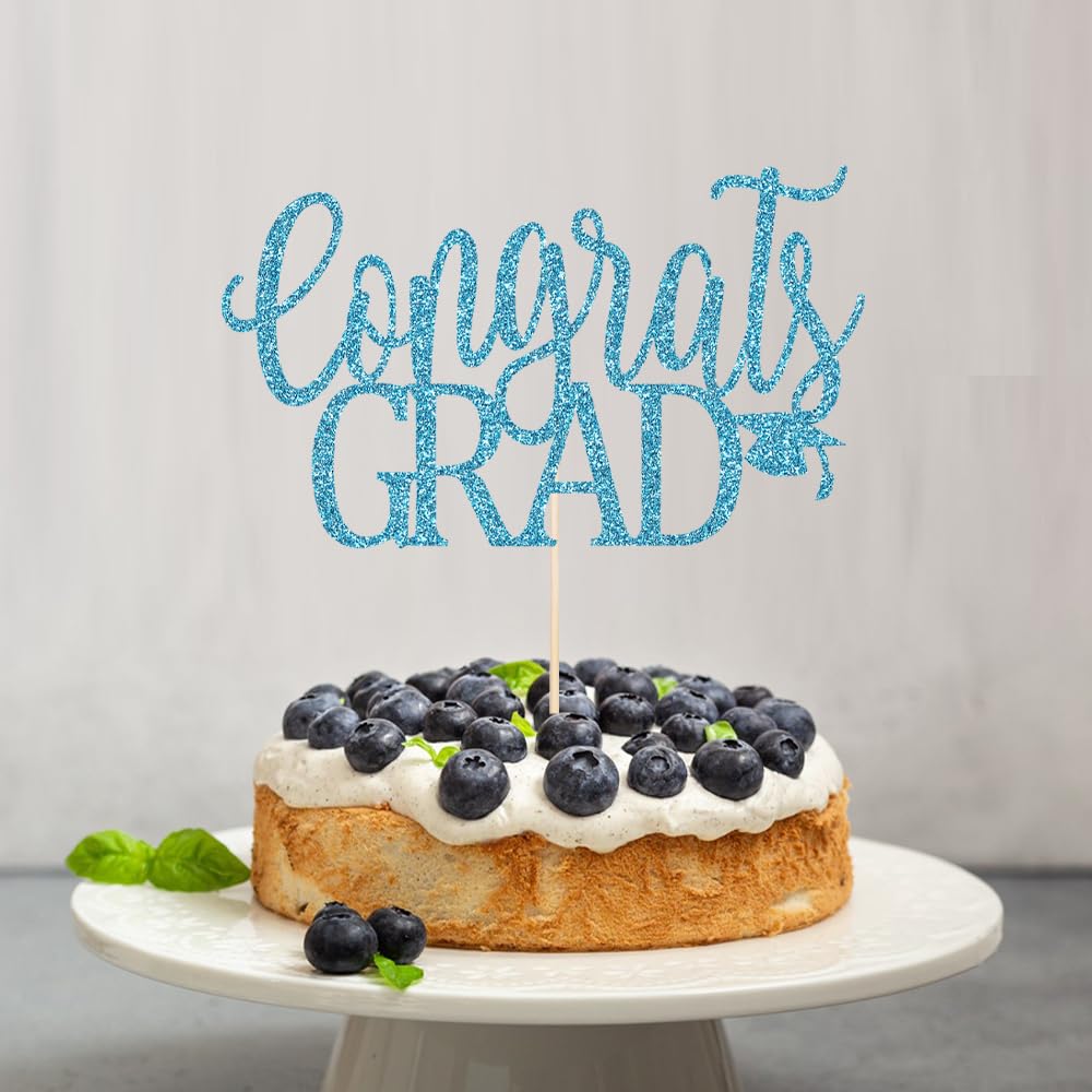 LVEUD Congrats Grad Cake Topper, Blue Cardboard Graduation Decoration for 2025 Party