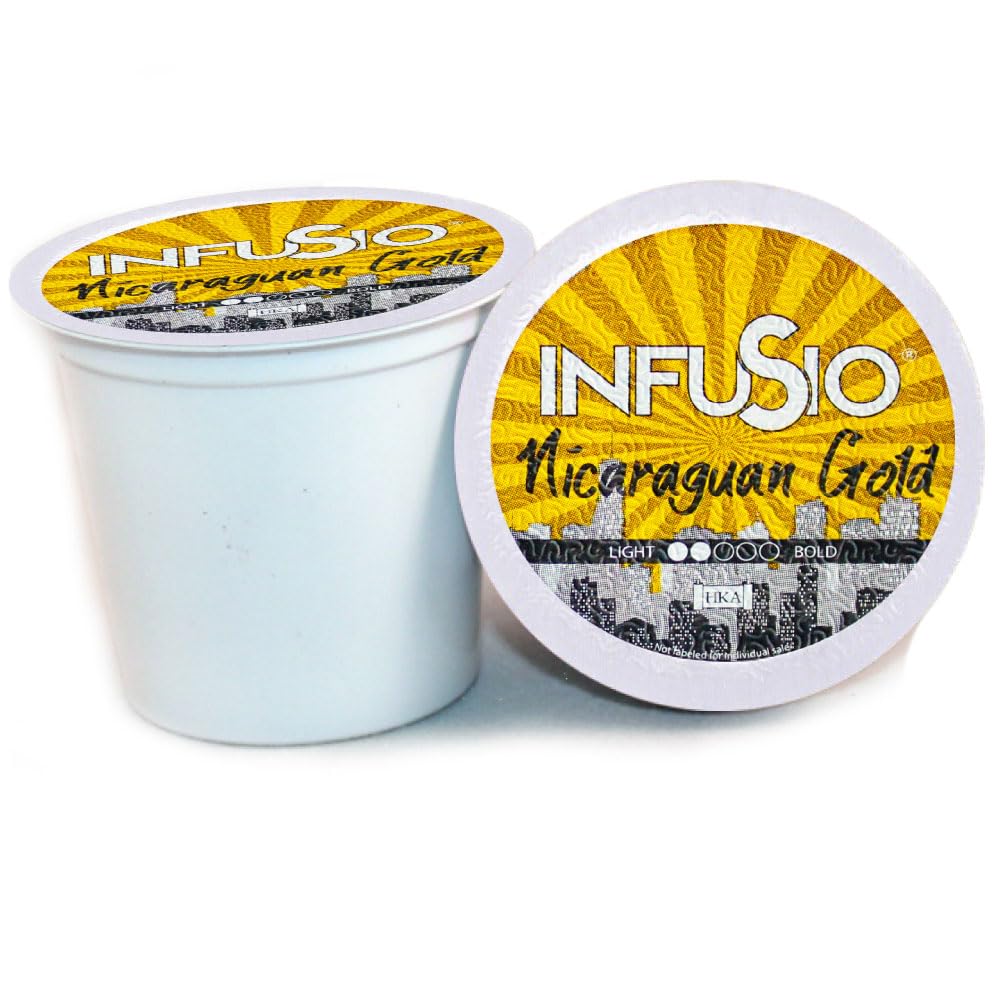 InfuSio Coffee Pods, 96 Count, Nicaraguan Gold, Medium Light Roast, Compatible with Keurig K Cup® Brewers