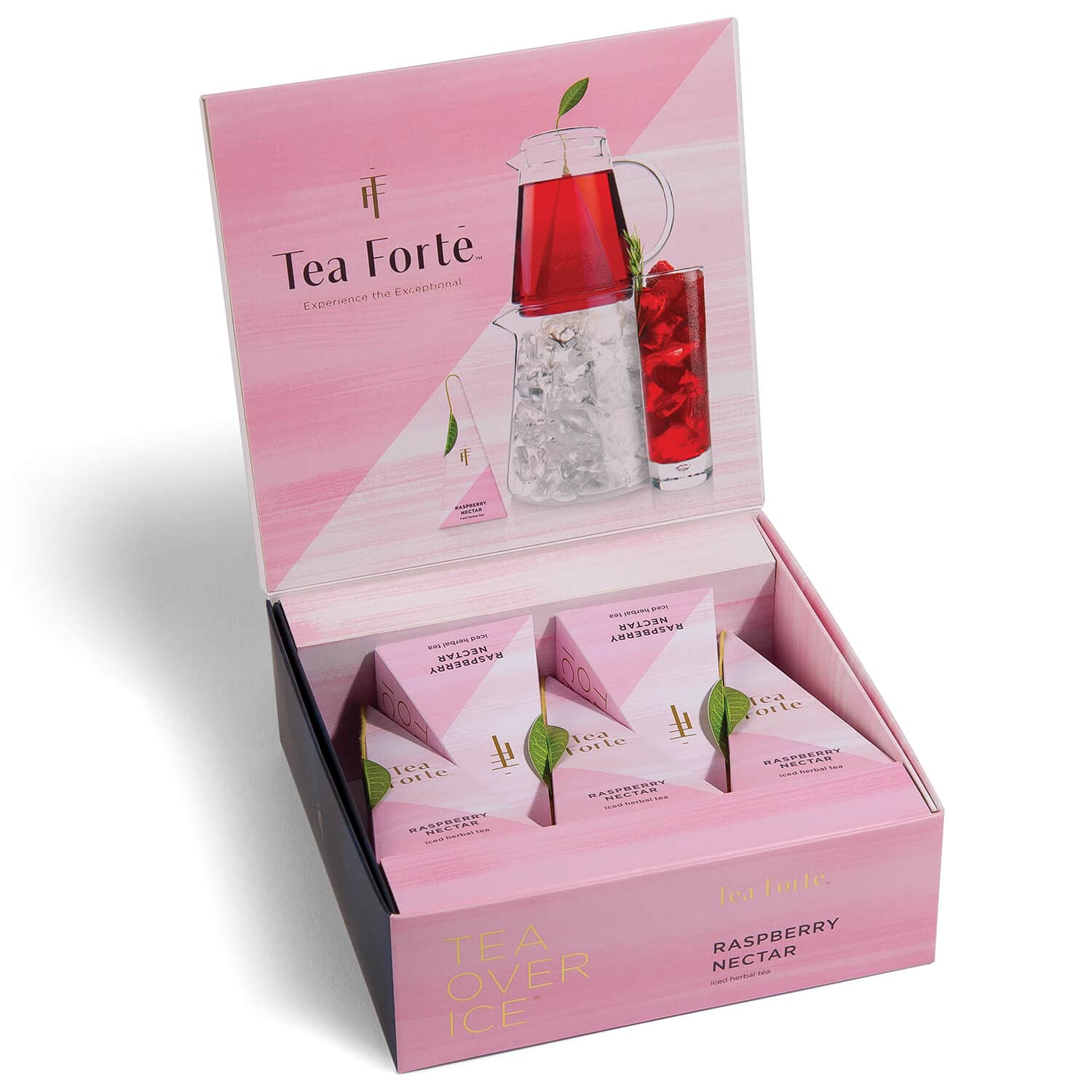 Tea Forte Iced Tea Over Ice Raspberry Nectar, 5 Count Handcrafted Pyramid Infuser Tea Bags, Each Steeps 24 oz.