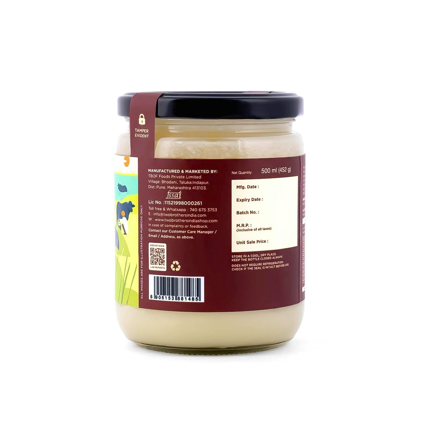 Two Brothers Organic Farms - Organic Buffalo Ghee (500Ml)|Aromatic Flavor|Traditional Hand-Churned Bufflao Ghee|Farm-Fresh Quali
