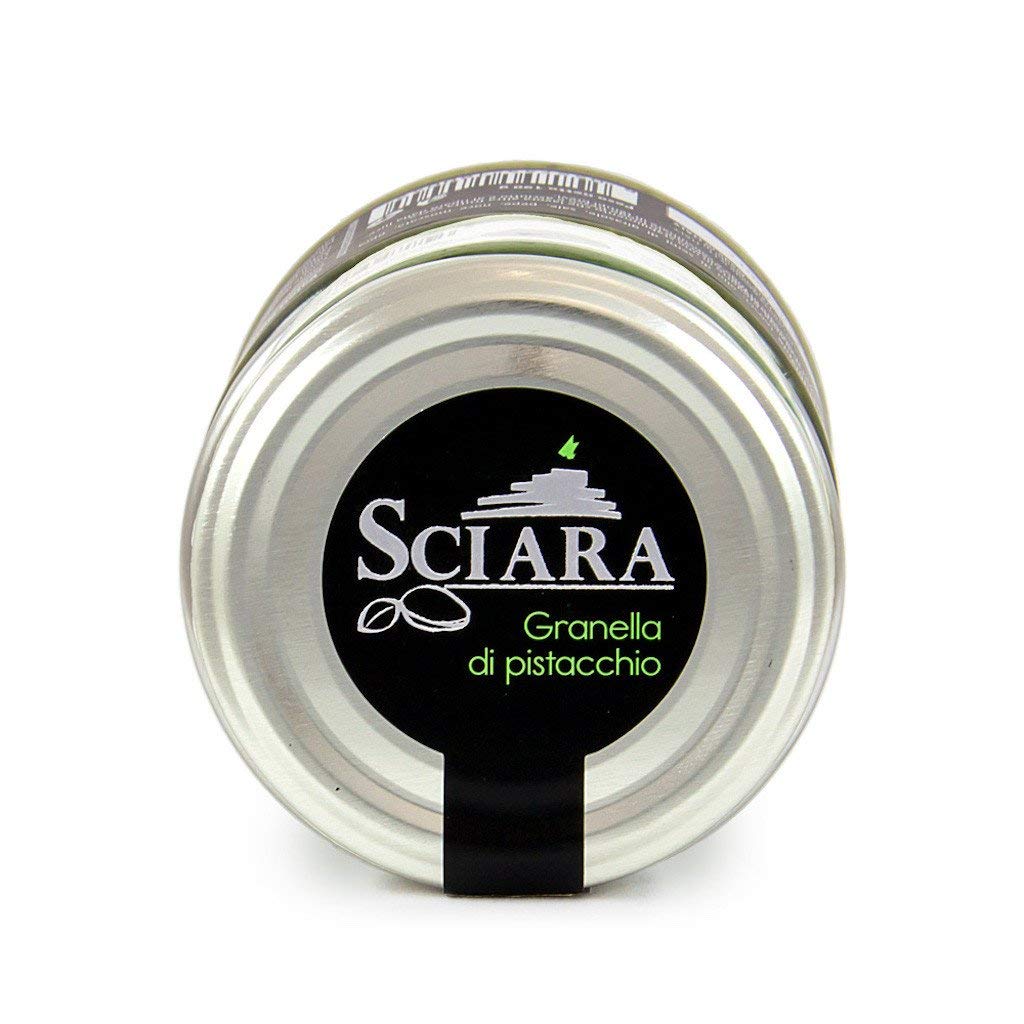 Sciara Chopped Sicilian Pistachios, Premium Quality, Glass Jar, 100g (3.5oz)