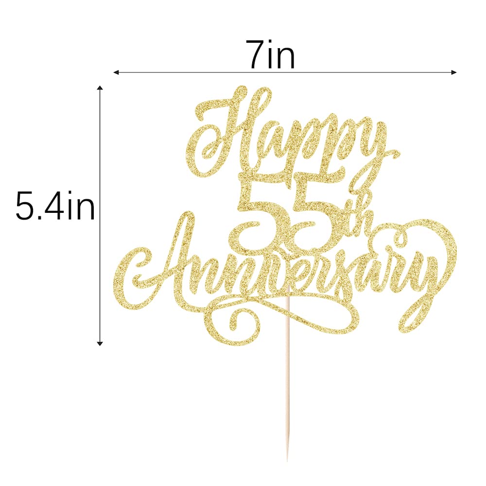 Arokippry Golden Glitter Happy 55Th Anniversary Cake Topper - For Wedding Anniversary/Company Anniversary Party / 55Th Birthday