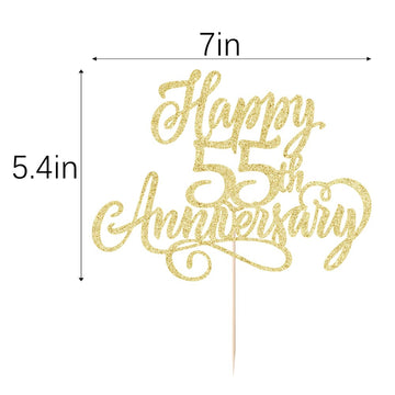 Arokippry Golden Glitter Happy 55Th Anniversary Cake Topper - For Wedding Anniversary/Company Anniversary Party / 55Th Birthday