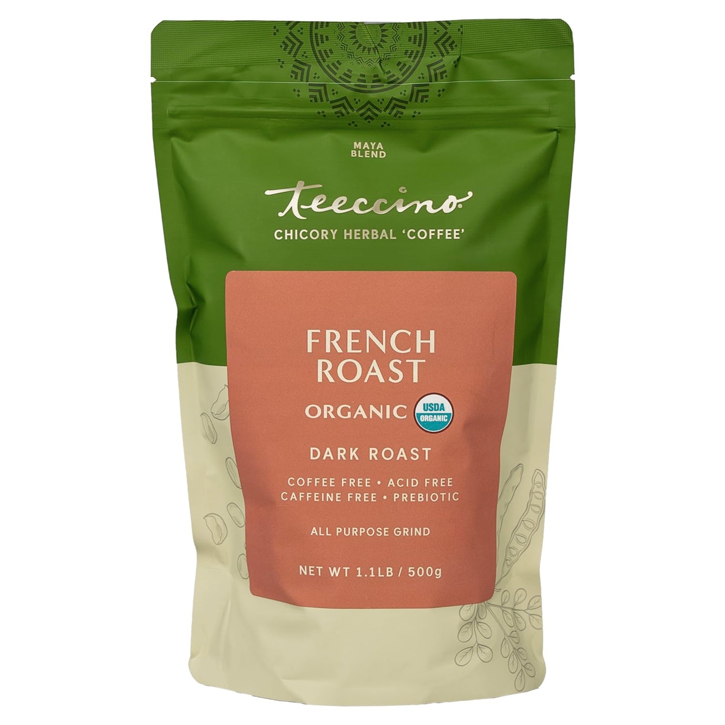 Teeccino French Roast Chicory Coffee Alternative, Caffeine-Free, Dark Roast, 1.1 Pound