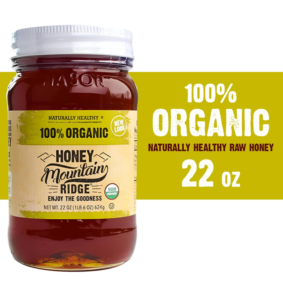 Mountain Ridge Honey, Naturally Healthy 100% Pure Raw Organic Honey, 22 Ounces