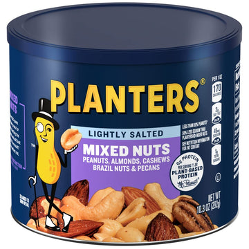 PLANTERS Lightly Salted Mix Nuts  Party Snacks  Plant-Based Protein  10 Oz Canister