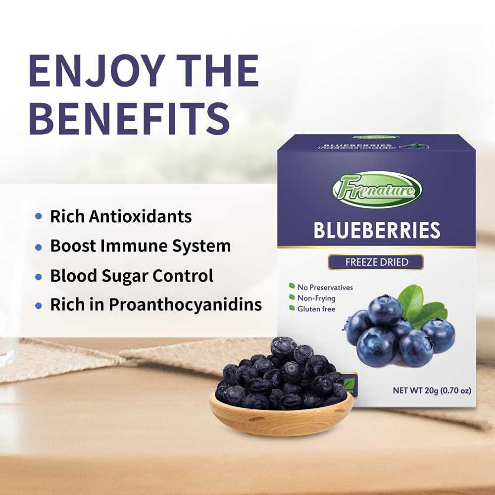 Frenature Freeze Dried Blueberry, Canada Top Grade Dried Blueberries No Sugar Added, 100% Natural Freeze Dried Fruit, Healthy Sn
