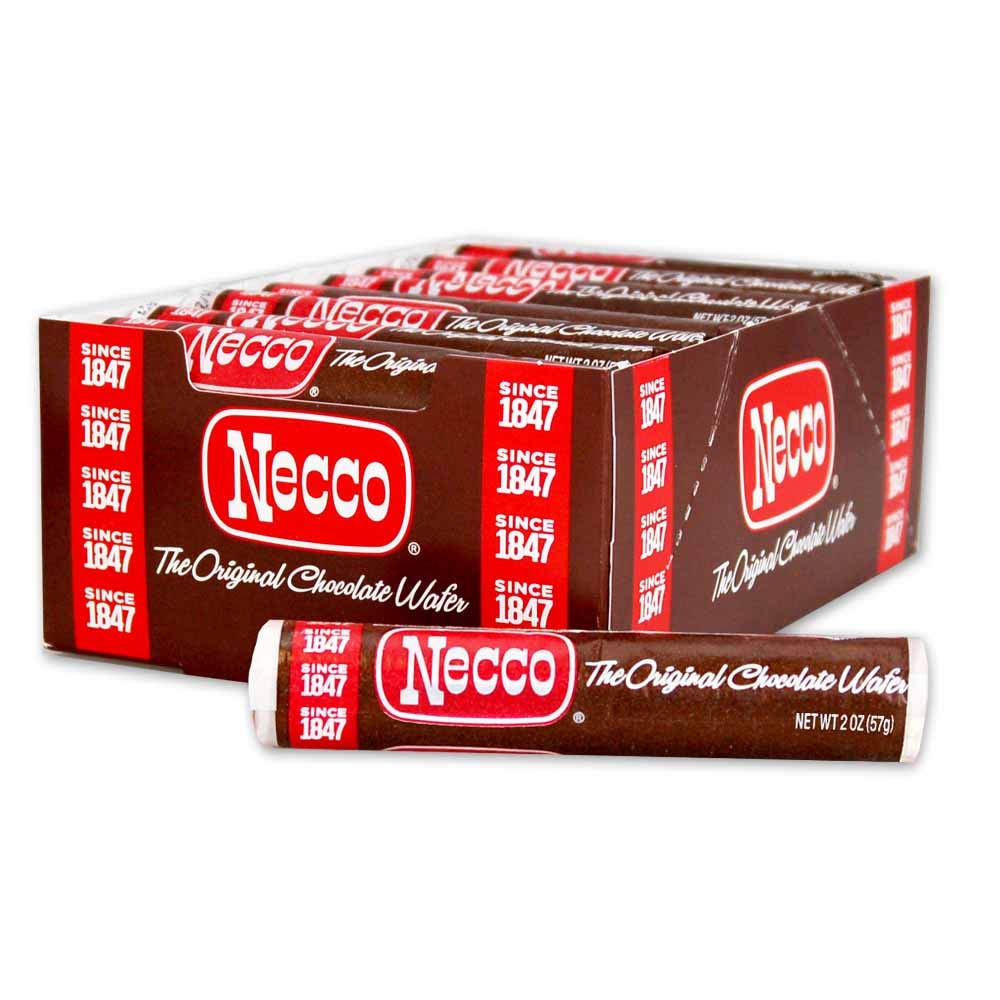 Necco Wafers, Chocolate Wafers Display Pack - Single Flavor Tray, Classic Chocolate Taste, Vintage Candy In Bulk Box - 2-Ounce Rolls (Pack Of 24)
