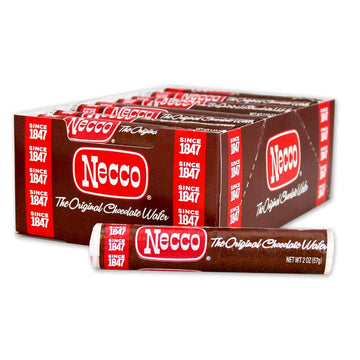 Necco Wafers, Chocolate Wafers Display Pack - Single Flavor Tray, Classic Chocolate Taste, Vintage Candy In Bulk Box - 2-Ounce Rolls (Pack Of 24)