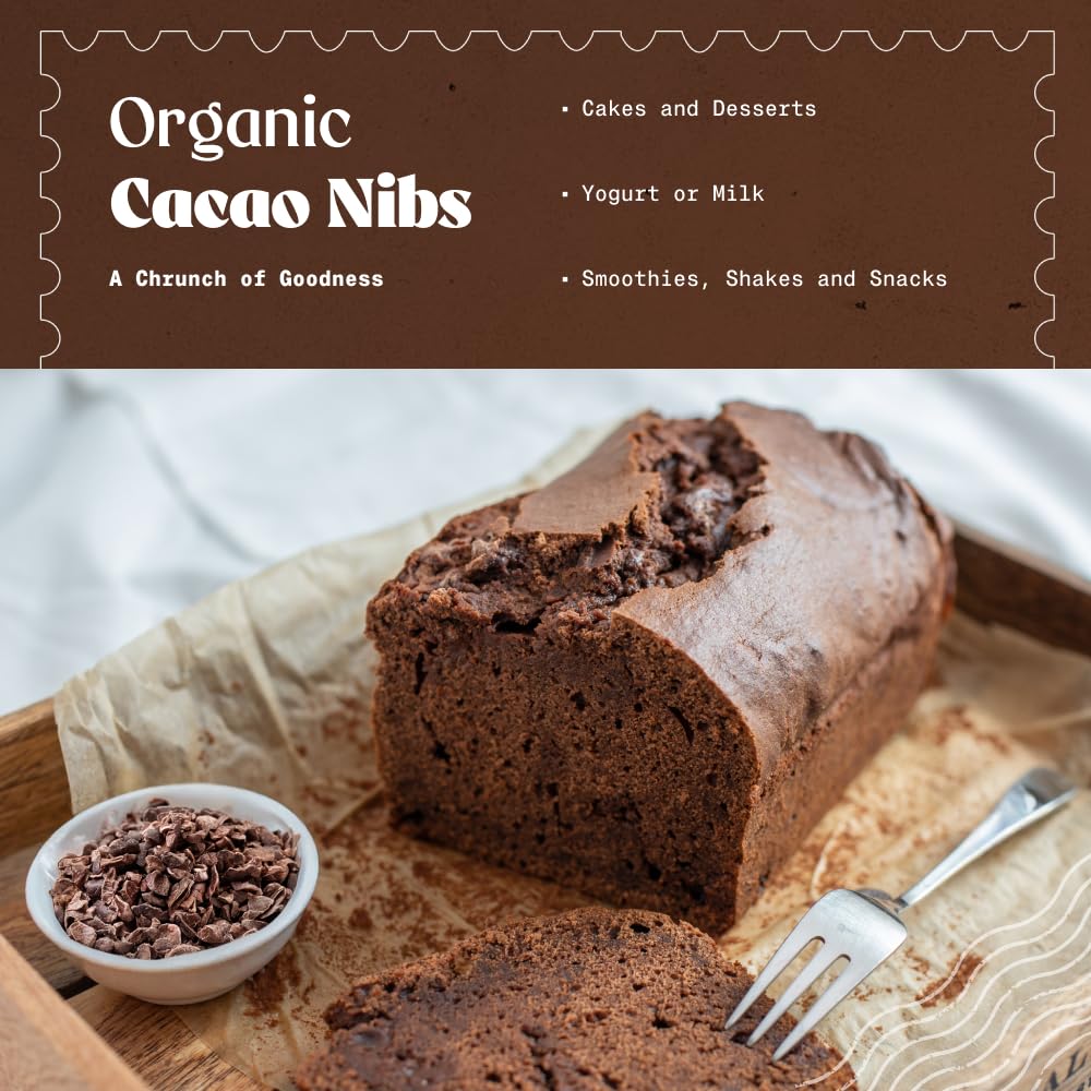 NaturaleBio Organic Raw Cacao Nibs 2 lbs. Natural and Pure. Made in Tropical Regions from The Theobroma Cacao Plant. Source of M