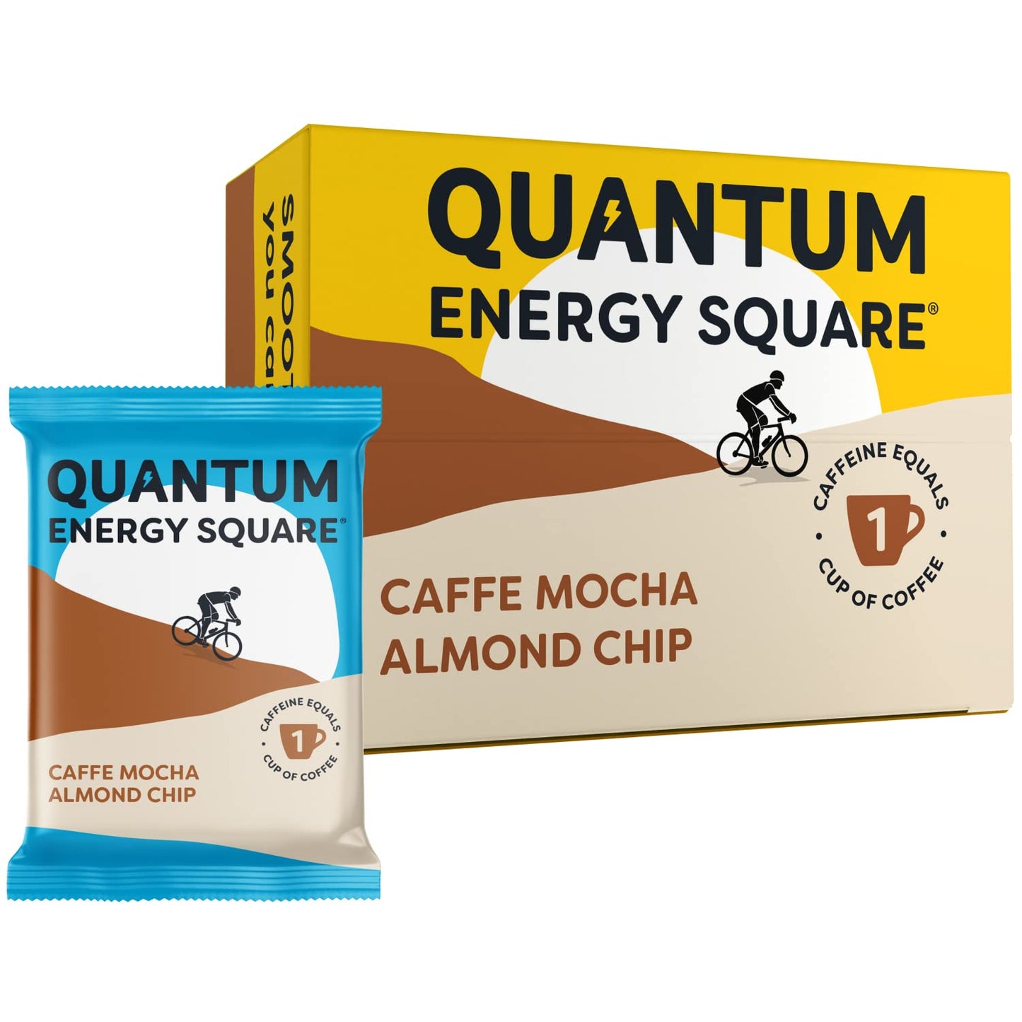 Quantum Energy Square: Energy Bar With Caffeine & 10G Protein. Delicious Healthy Snack On The Go. (Vegan, Gluten-Free, Soy-Free, Dairy-Free) (Caffe Mocha Almond Chip)
