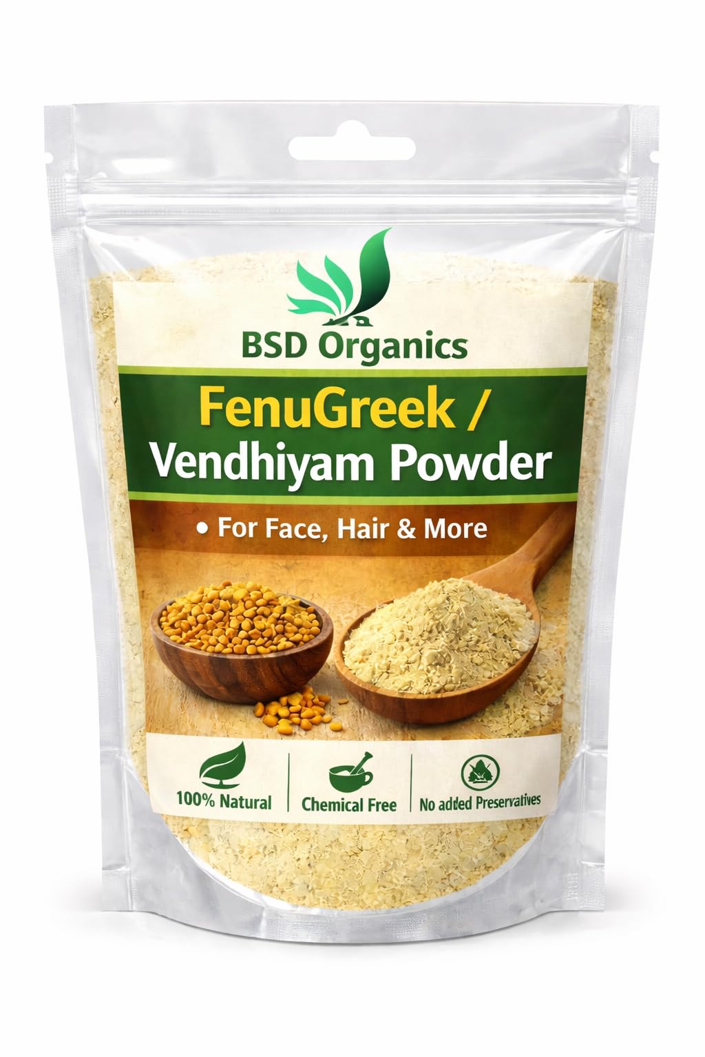BSD Organics FenuGreek/Vendhiyam powder for face, hair & more... - 500 gm(1.1 pounds)