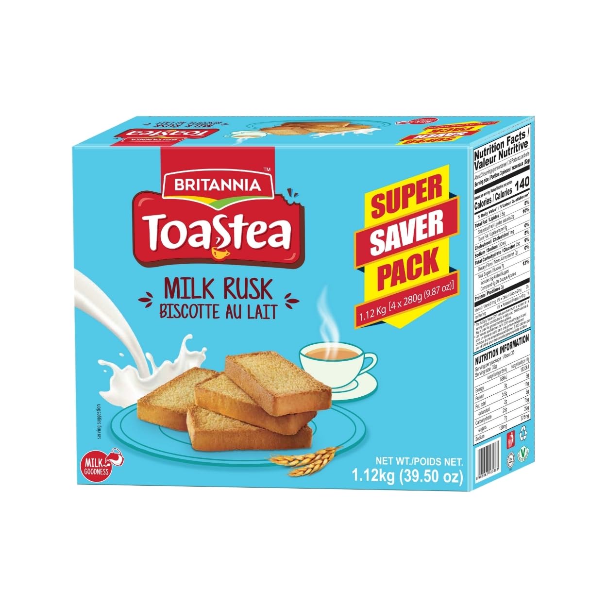 Britannia Toastea Milk Rusk 1.12Kg(39.50 oz) | Super Saver Pack | Crispy & Crunchy Pack for Breakfast | Double Baked