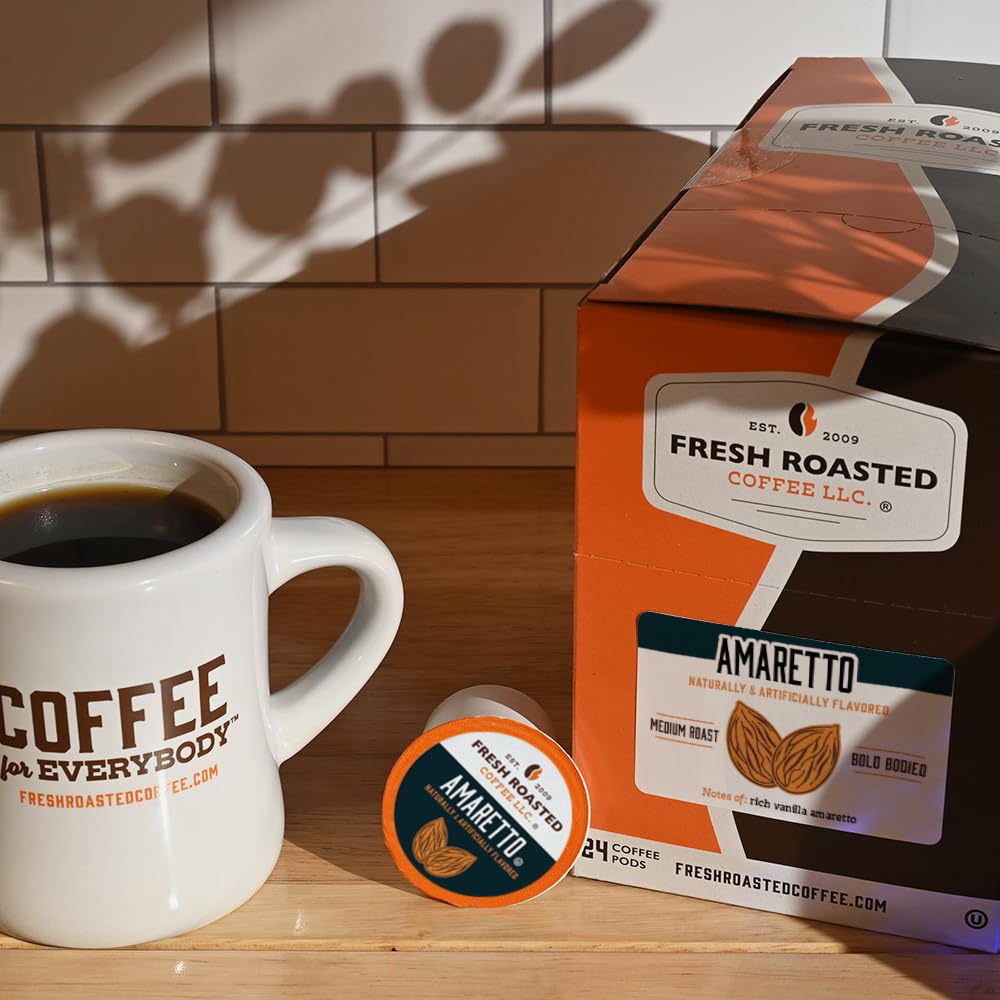Fresh Roasted Coffee Amaretto Flavored Coffee Pods K-Cup Compatible 24 Count