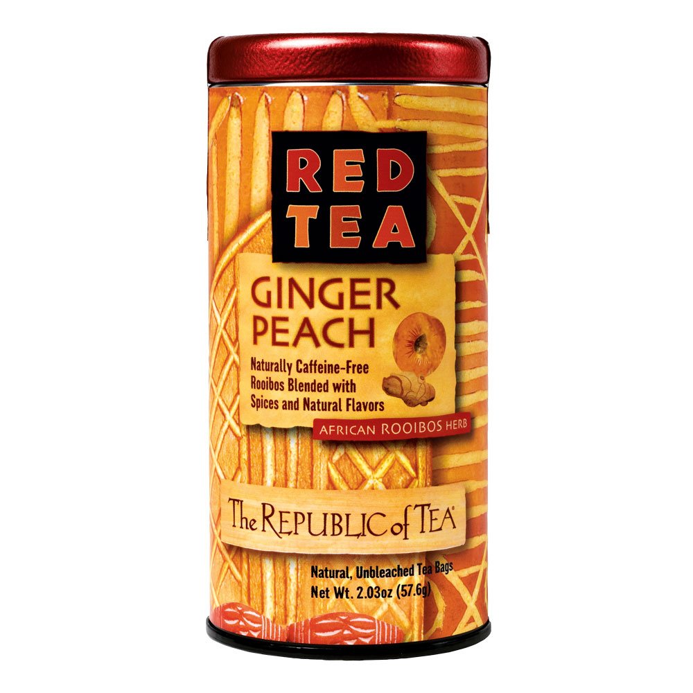 The Republic of Tea Ginger Peach Red Tea Bags - 36 Count, Naturally Caffeine-Free Herbal Tea