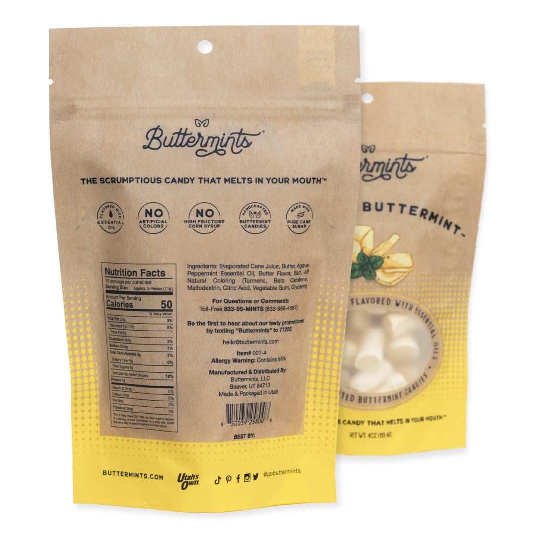 Buttermints Original | Butter Mints Yellow Gold Candy Soft Butter Taste | Unexpectedly Scrumptious (4 Servings) (1 Pack  Original)
