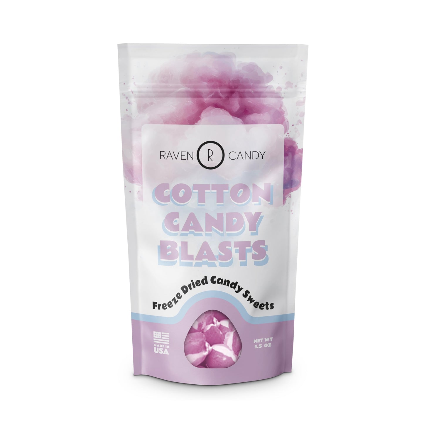 Raven Candy Cotton Candy Flavored Blasts Freeze Dried Candy 1.5 oz | Crunchy & Zesty | Perfect for On-The-Go Snacking | Light &