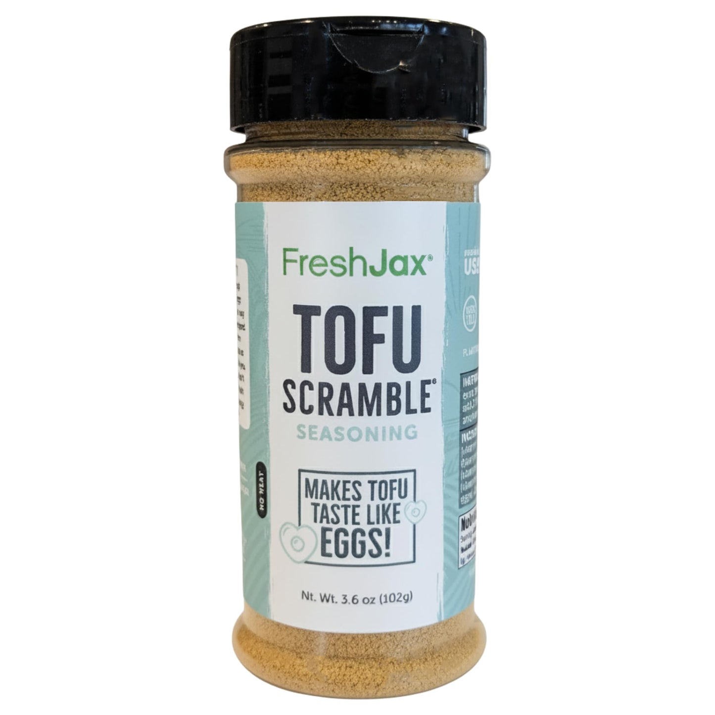 Freshjax Organic Tofu Scramble Spice Mix – Vegan Plant-Based Egg Seasoning, 3.6 Oz Large Bottle, Gluten-Free, Certified Kosher, Non-Gmo, No Preservatives