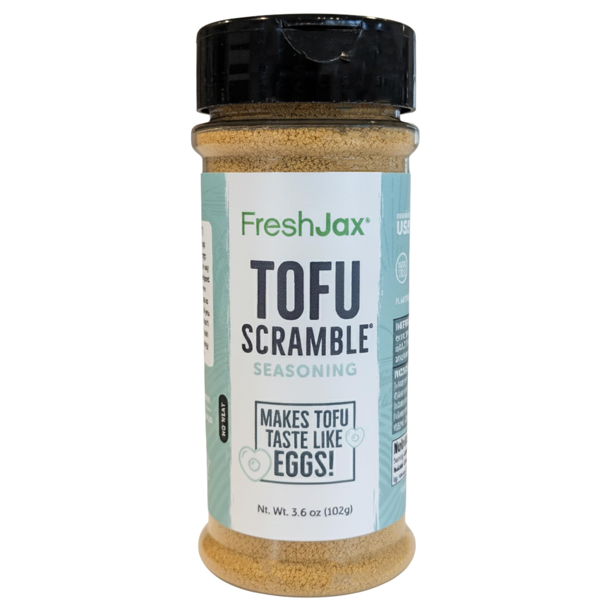 Freshjax Organic Tofu Scramble Spice Mix – Vegan Plant-Based Egg Seasoning, 3.6 Oz Large Bottle, Gluten-Free, Certified Kosher, Non-Gmo, No Preservatives