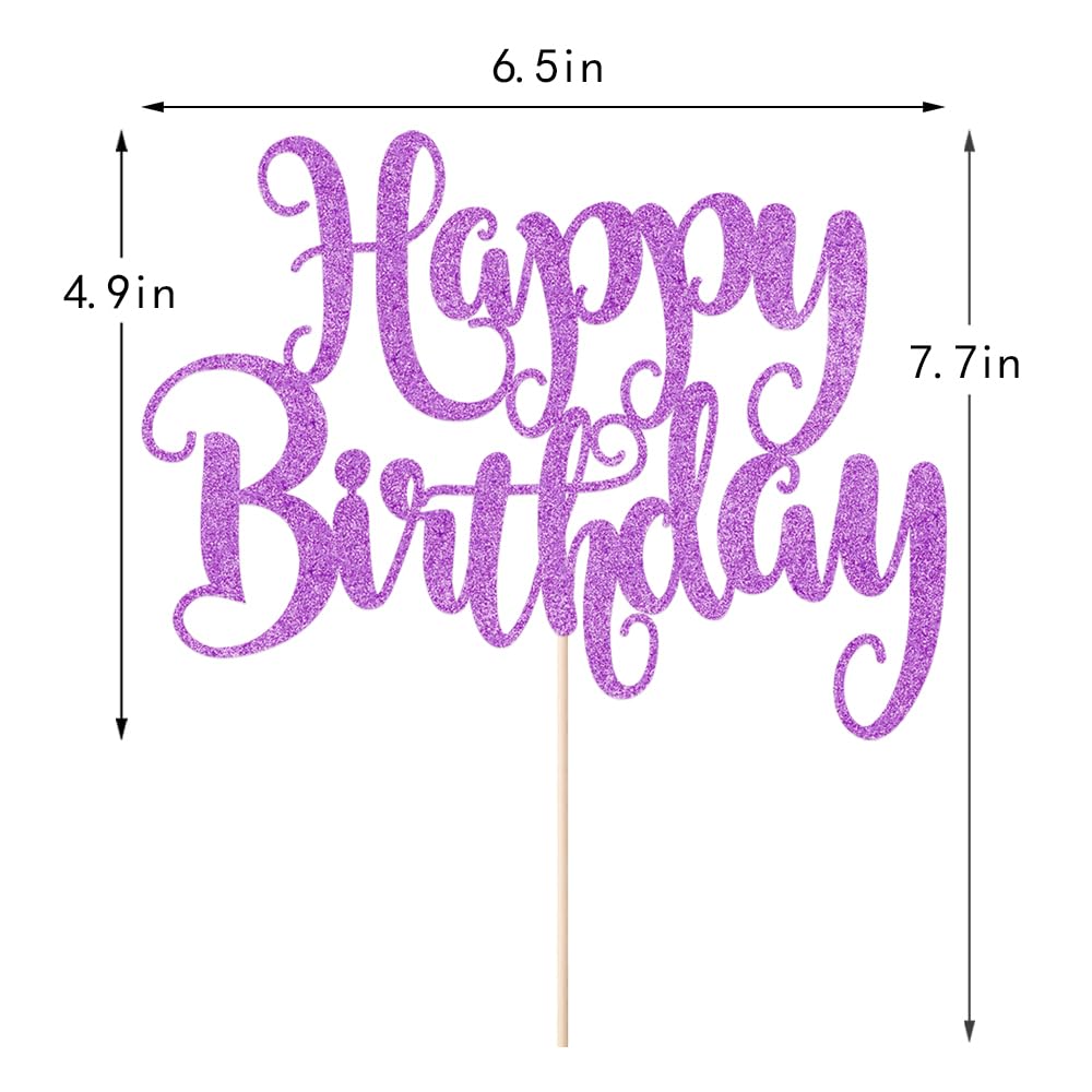 Fmiyuneea Happy Birthday Cake Topper- Glitter Happy Birthday Cake Decor, Handmade Anniversary/Birthday Party Supplies (Purple)