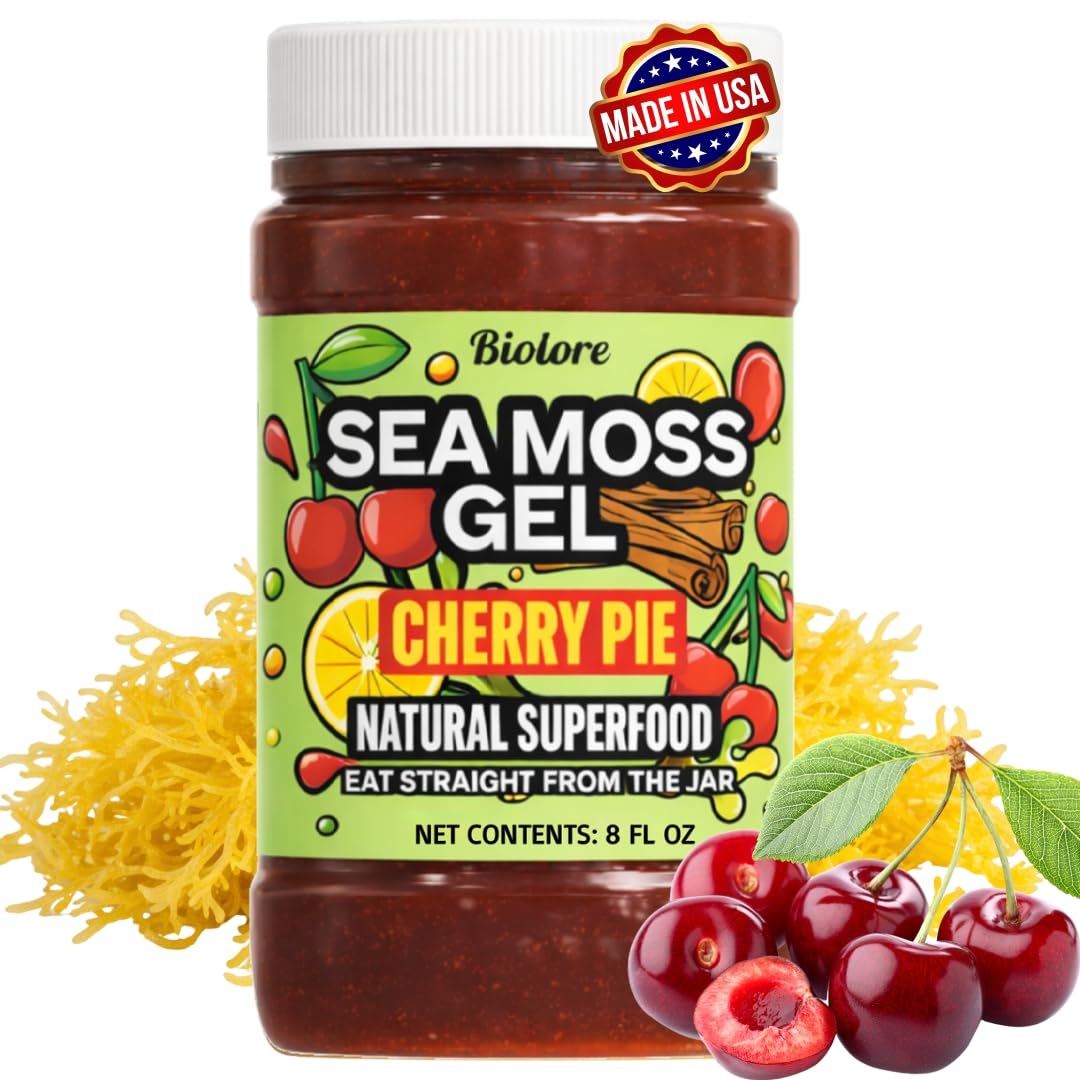 Biolore Sea Moss Gel Cherry Pie - Flavored Superfood with Natural Electrolytes - Wildcrafted Mango Jam Sea Moss, with Minerals, 