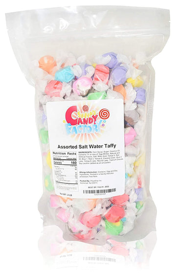 Sarahs Candy Factory Salt Water Taffy Assorted Taffy Kosher And Gluten Free In Resealable Bag, 2 Lbs