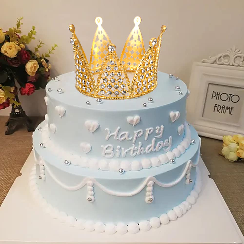 Sisbroo Gold Crown Cake Topper, 6 Pieces Happy Birthday Cake Toppers, Princess Crown Cake Decorations For Birthday, Wedding, Par