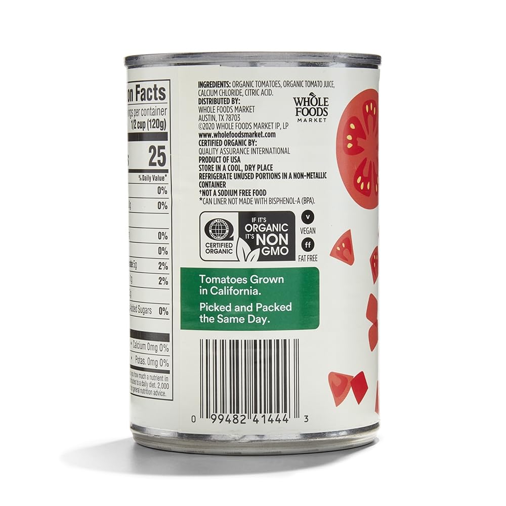 365 By Whole Foods Market, Organic Diced Tomatoes No Salt Added, 14.5 Ounce