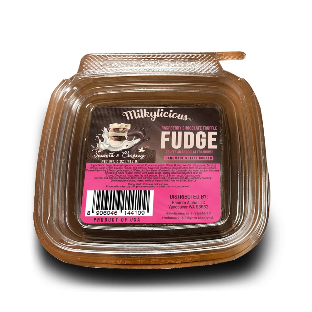 Milkylicious Old Fashioned Handmade Smooth Creamy Fudge - Raspberry Chocolate Truffle (1/4 Pound) | Kettle Cooked & Individually Wrapped In Usa In Small Batches For A Rich Delicious Taste