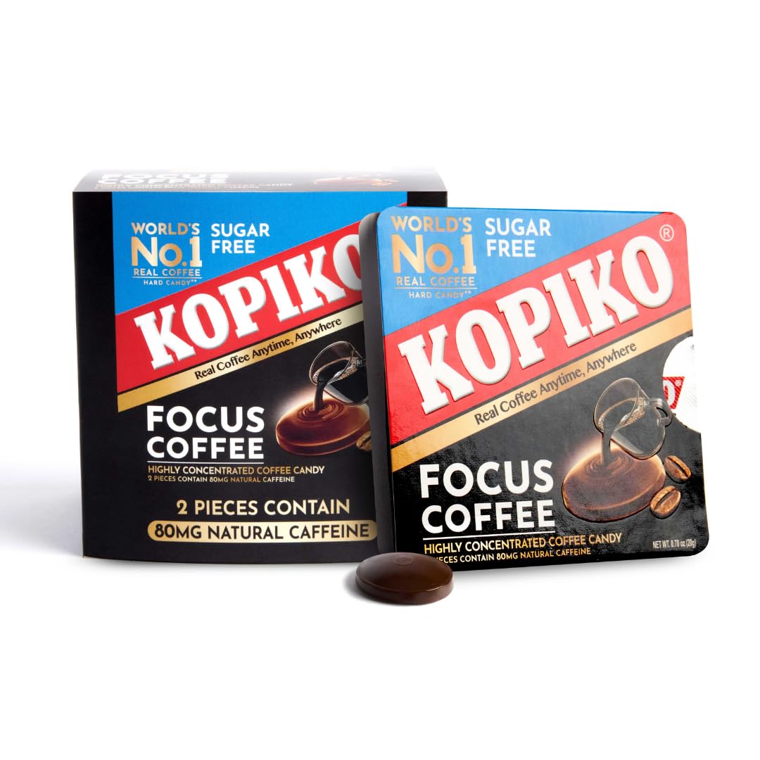 Kopiko Focus Coffee Candy - Have 80mg Caffeine per 2 Pieces for Energy & Mental Focus - Sugar-Free Hard Candy with Real Indonesian Coffee Extract (6 Pack w/4 Candies Each)
