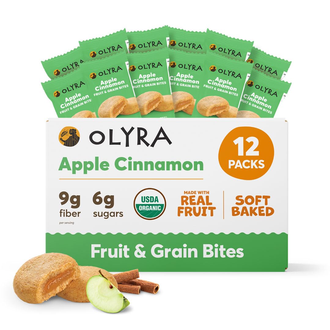 Olyra Organic Soft Baked Fruit Bars - Apple Cinnamon - High Fiber Snack - Pack of 12 - Brown